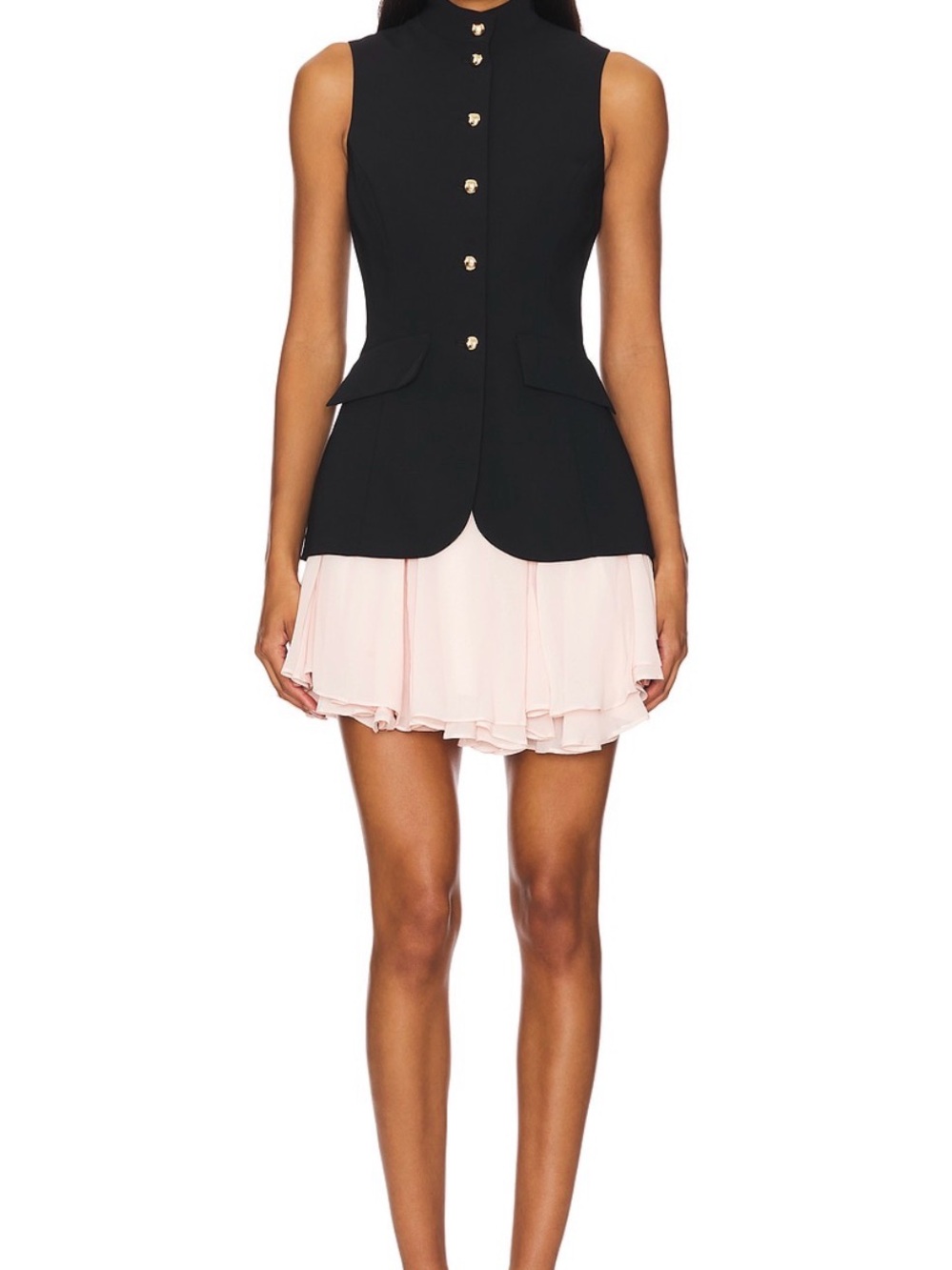 Amanda Uprichard Black Sleeveless Peplum with Pale Pink Mini Skirt